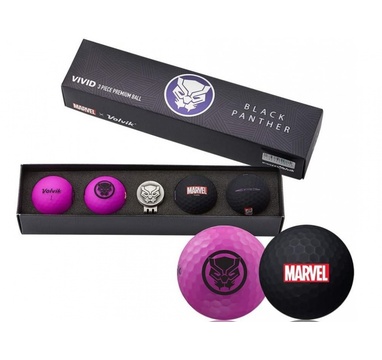 TimeForGolf - VOLVIK ball (míčky) Vivid Marvel Black Panther Long 4 balls + ball marker (markovátko)