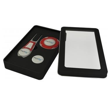 TimeForGolf - Pitchfix dárkové balení - plechová krabička s průhledným víkem na Tour Edition a žeton