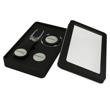 TimeForGolf - Pitchfix dárkové balení - plechová krabička s průhledným víkem na vypichovátko a žeton