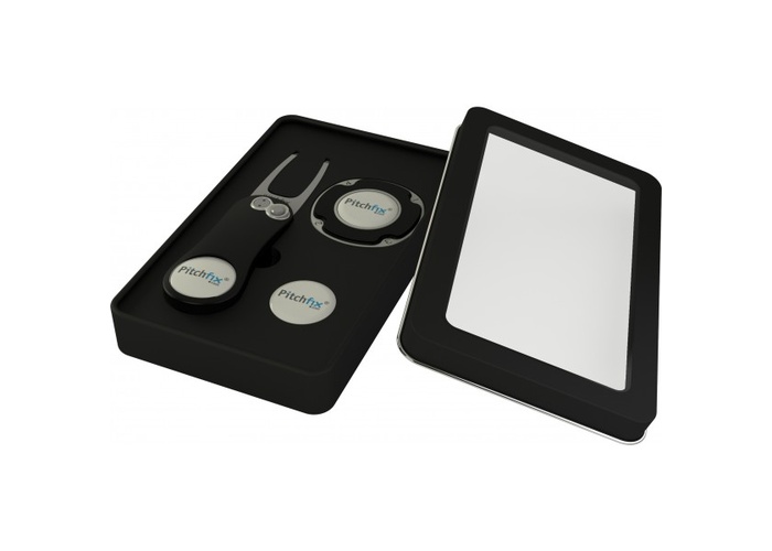 TimeForGolf - Pitchfix dárkové balení - plechová krabička s průhledným víkem na vypichovátko a žeton